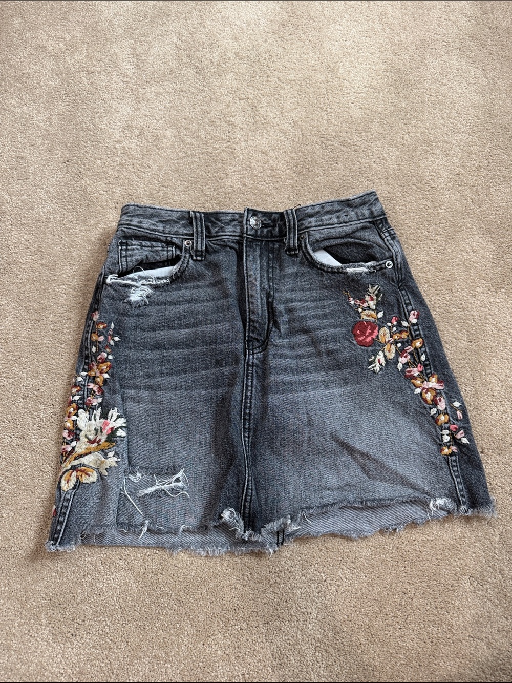 Abercrombie & Fitch Black Embroidered Distressed Mini Skirt